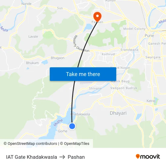 IAT Gate Khadakwasla to Pashan map