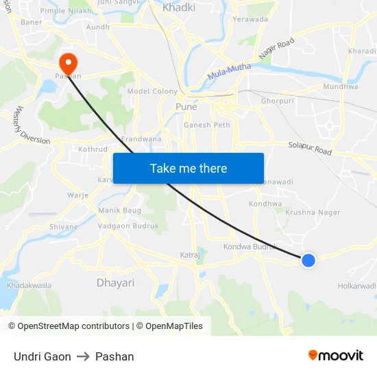 Undri Gaon to Pashan map