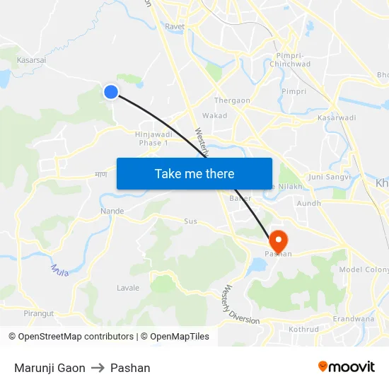 Marunji Gaon to Pashan map