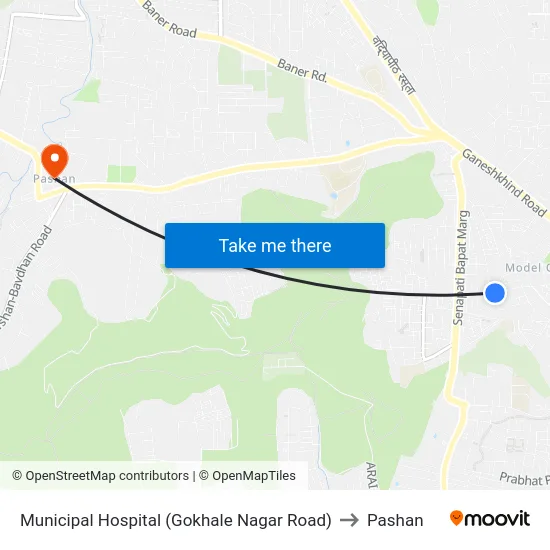 Municipal Hospital (Gokhale Nagar Road) to Pashan map