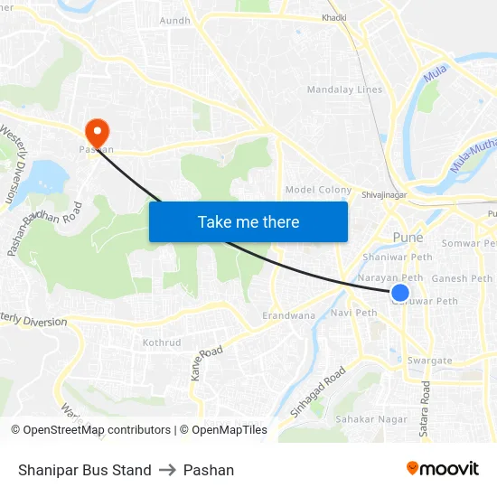 Shanipar Bus Stand to Pashan map