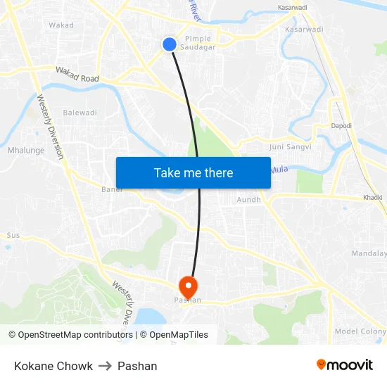 Kokane Chowk to Pashan map