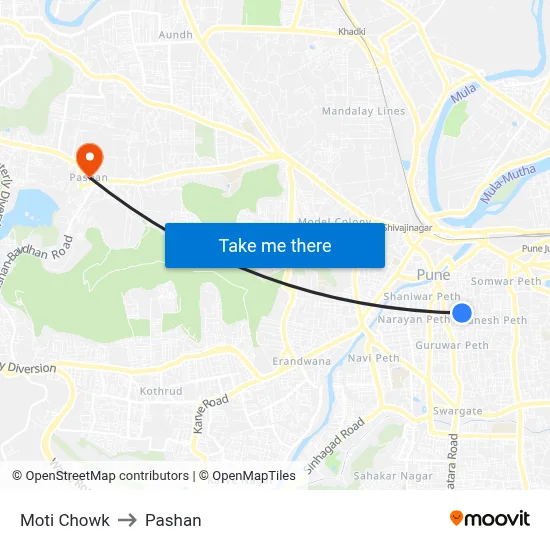 Moti Chowk to Pashan map