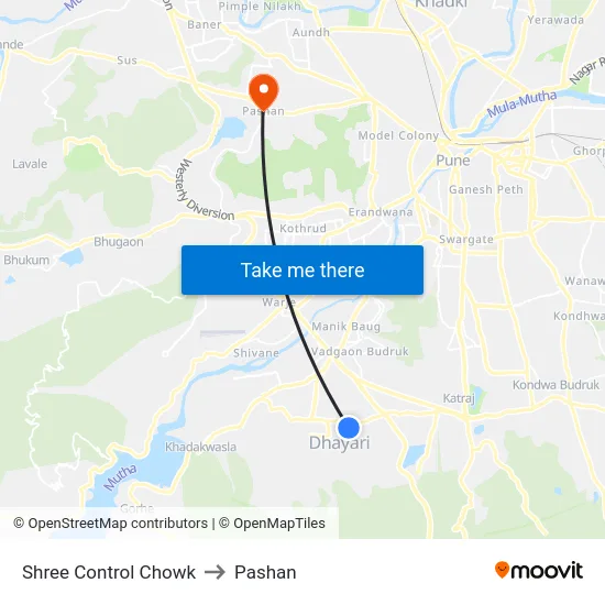 Shree Control Chowk to Pashan map