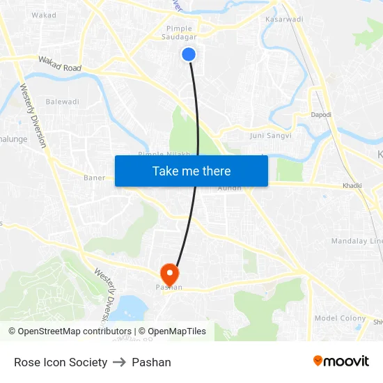 Rose Icon Society to Pashan map