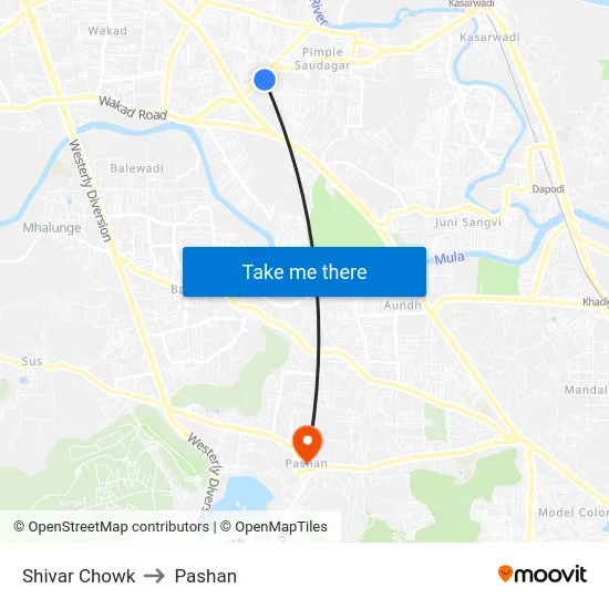 Shivar Chowk to Pashan map
