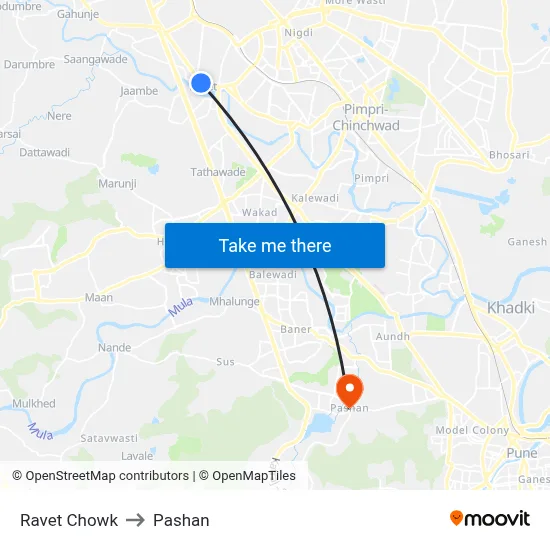 Ravet Chowk to Pashan map