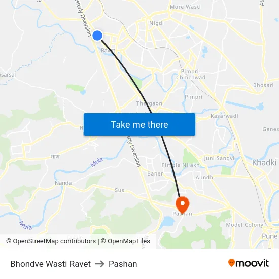 Bhondve Wasti Ravet to Pashan map