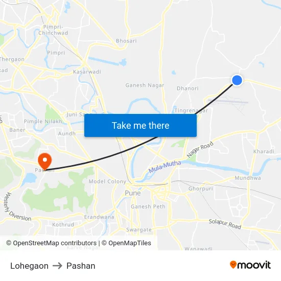 Lohegaon to Pashan map