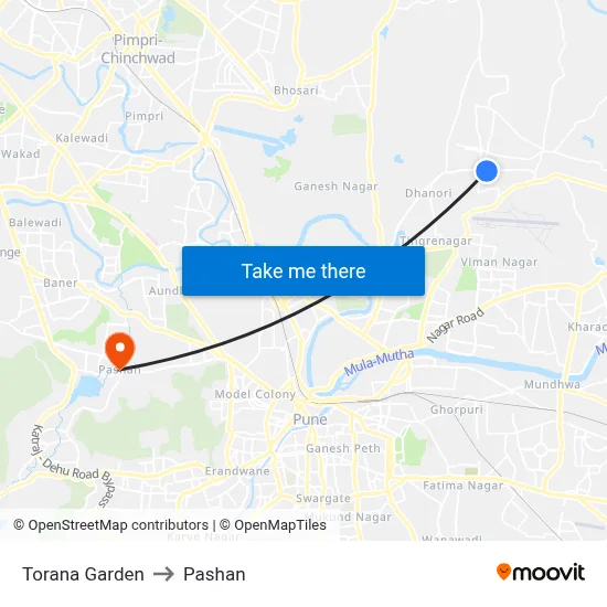 Torana Garden to Pashan map