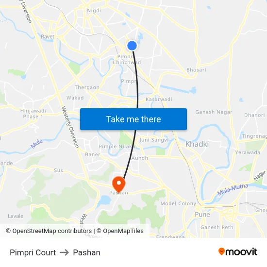 Pimpri Court to Pashan map