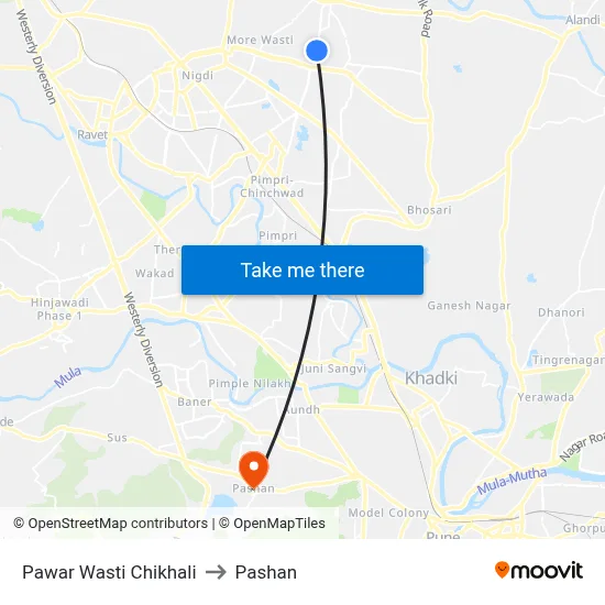 Pawar Wasti Chikhali to Pashan map