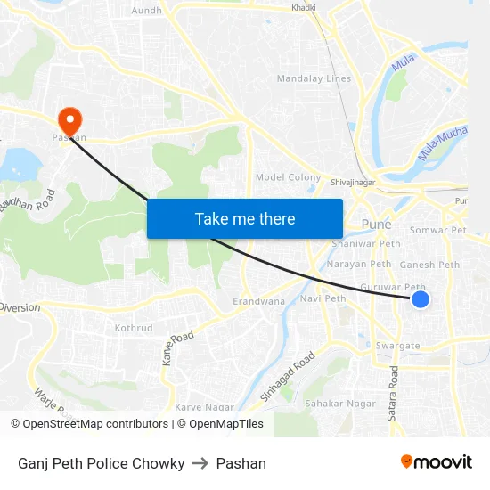 Ganj Peth Police Chowky to Pashan map