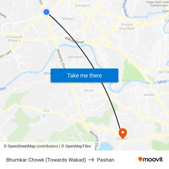Bhumkar Chowk (Towards Wakad) to Pashan map