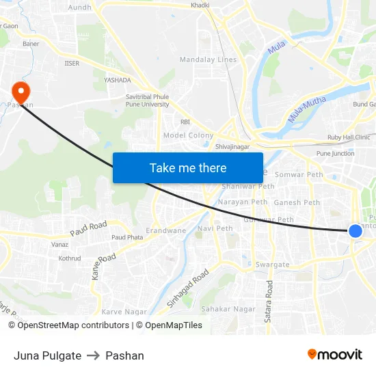 Juna Pulgate to Pashan map