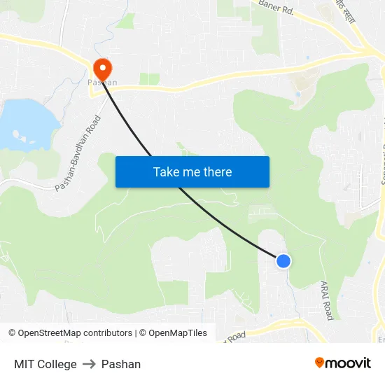 MIT College to Pashan map