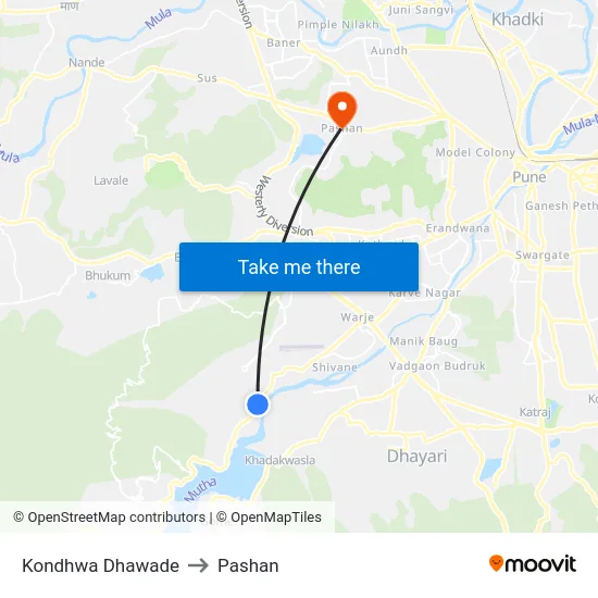Kondhwa Dhawade to Pashan map