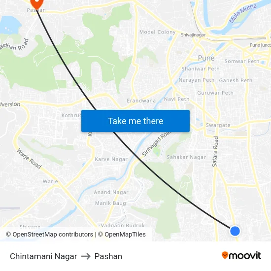 Chintamani Nagar to Pashan map
