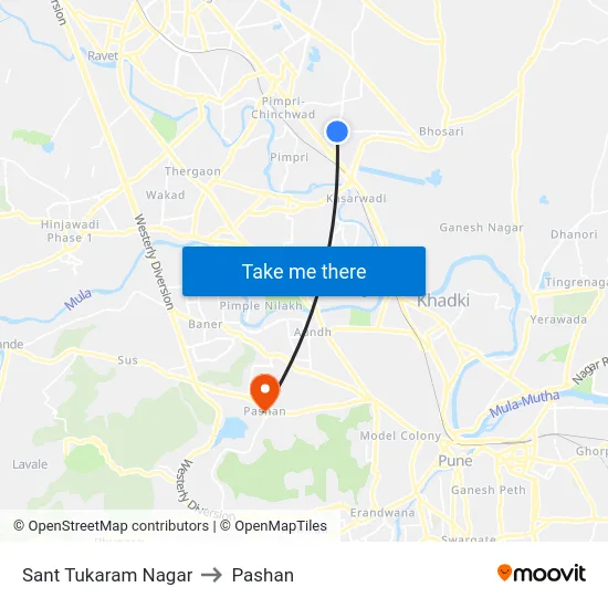 Sant Tukaram Nagar to Pashan map