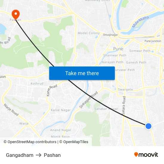 Gangadham to Pashan map