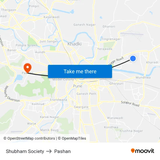 Shubham Society to Pashan map