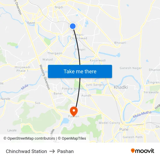Chinchwad Station to Pashan map