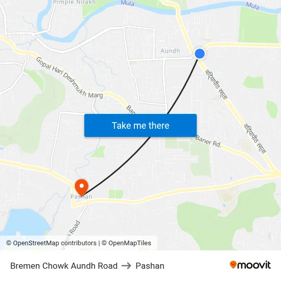 Bremen Chowk Aundh Road to Pashan map