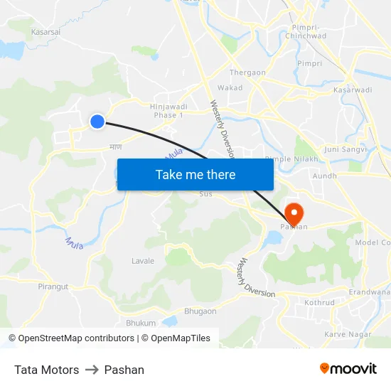 Tata Motors to Pashan map