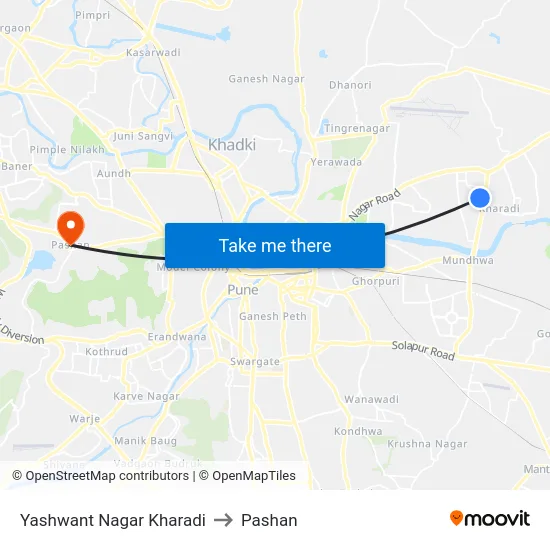 Yashwant Nagar Kharadi to Pashan map
