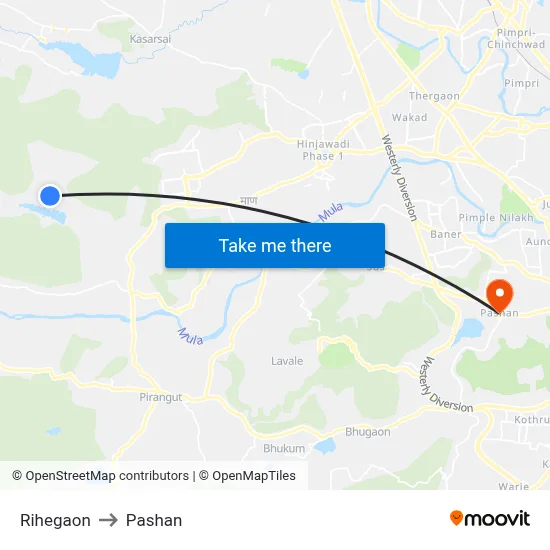 Rihegaon to Pashan map