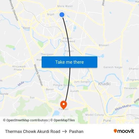 Thermax Chowk Akurdi Road to Pashan map