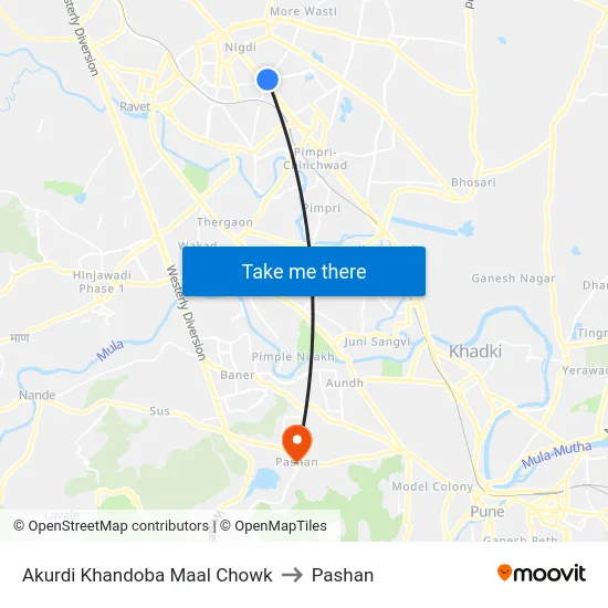 Akurdi Khandoba Maal Chowk to Pashan map
