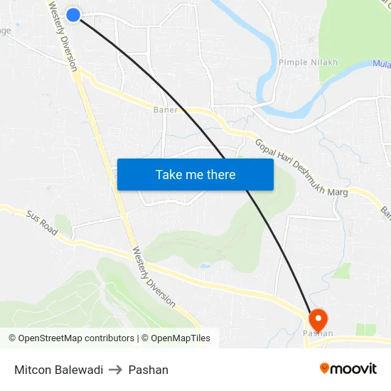 Mitcon Balewadi to Pashan map