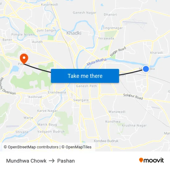 Mundhwa Chowk to Pashan map