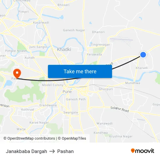 Janakbaba Dargah to Pashan map