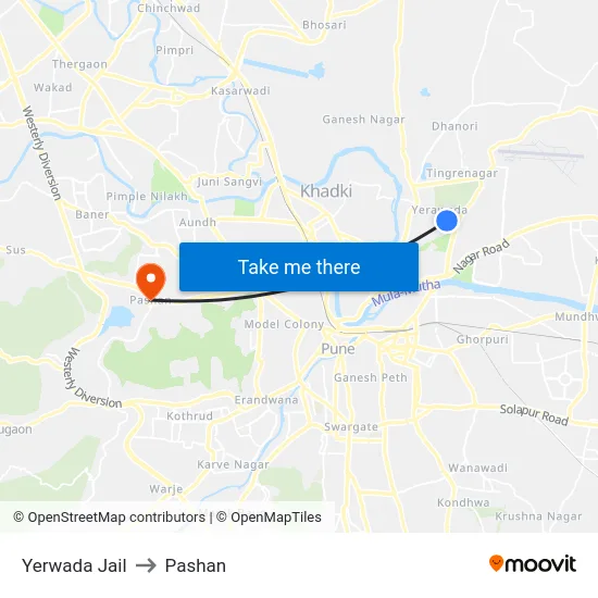 Yerwada Jail to Pashan map