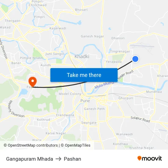 Gangapuram Mhada to Pashan map