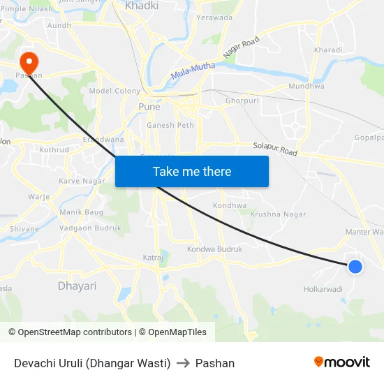 Devachi Uruli (Dhangar Wasti) to Pashan map