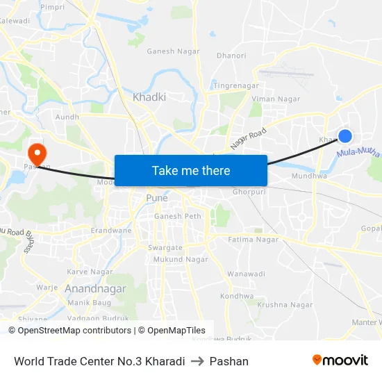 World Trade Center No.3 Kharadi to Pashan map