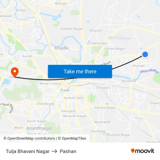 Tulja Bhavani Nagar to Pashan map