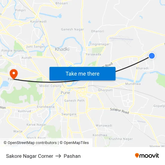 Sakore Nagar Corner to Pashan map