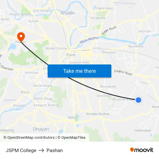 JSPM College to Pashan map