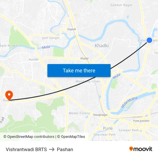 Vishrantwadi BRTS to Pashan map