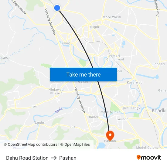 Dehu Road Station to Pashan map