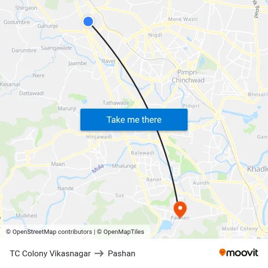 TC Colony Vikasnagar to Pashan map