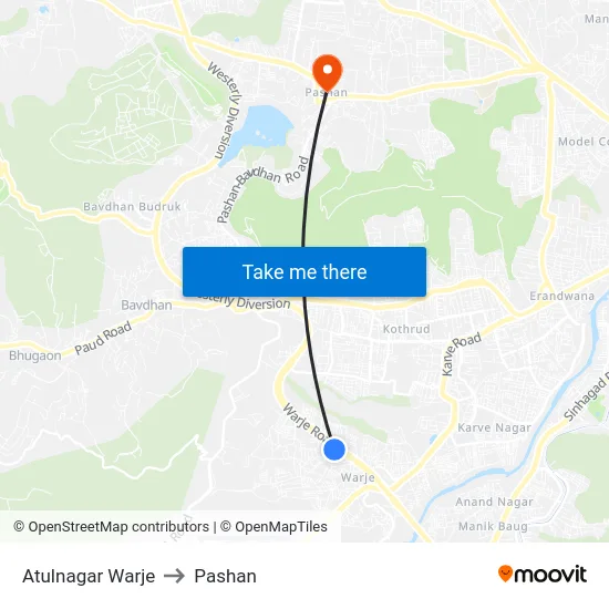 Atulnagar Warje to Pashan map