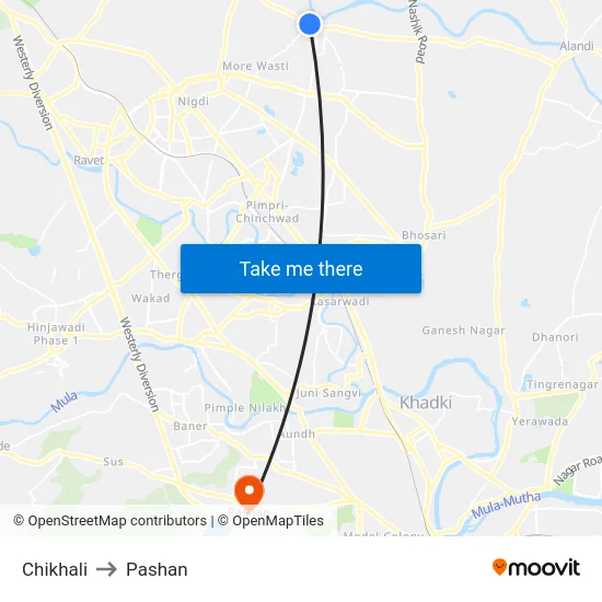 Chikhali to Pashan map