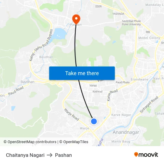 Chaitanya Nagari to Pashan map