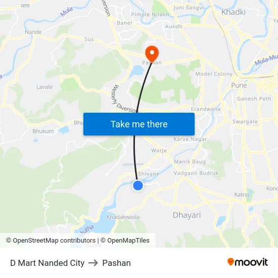 D Mart Nanded City to Pashan map