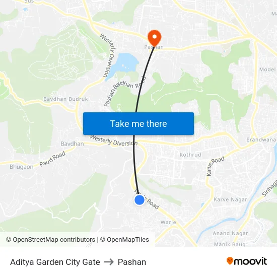 Aditya Garden City Gate to Pashan map